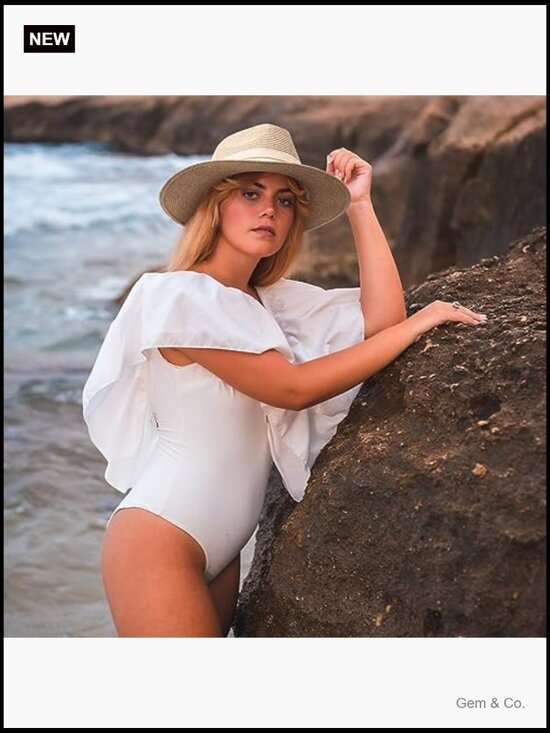 Women\'s Straw Fedora Sun Hat with Wide Brim UPF 50+ main image 6